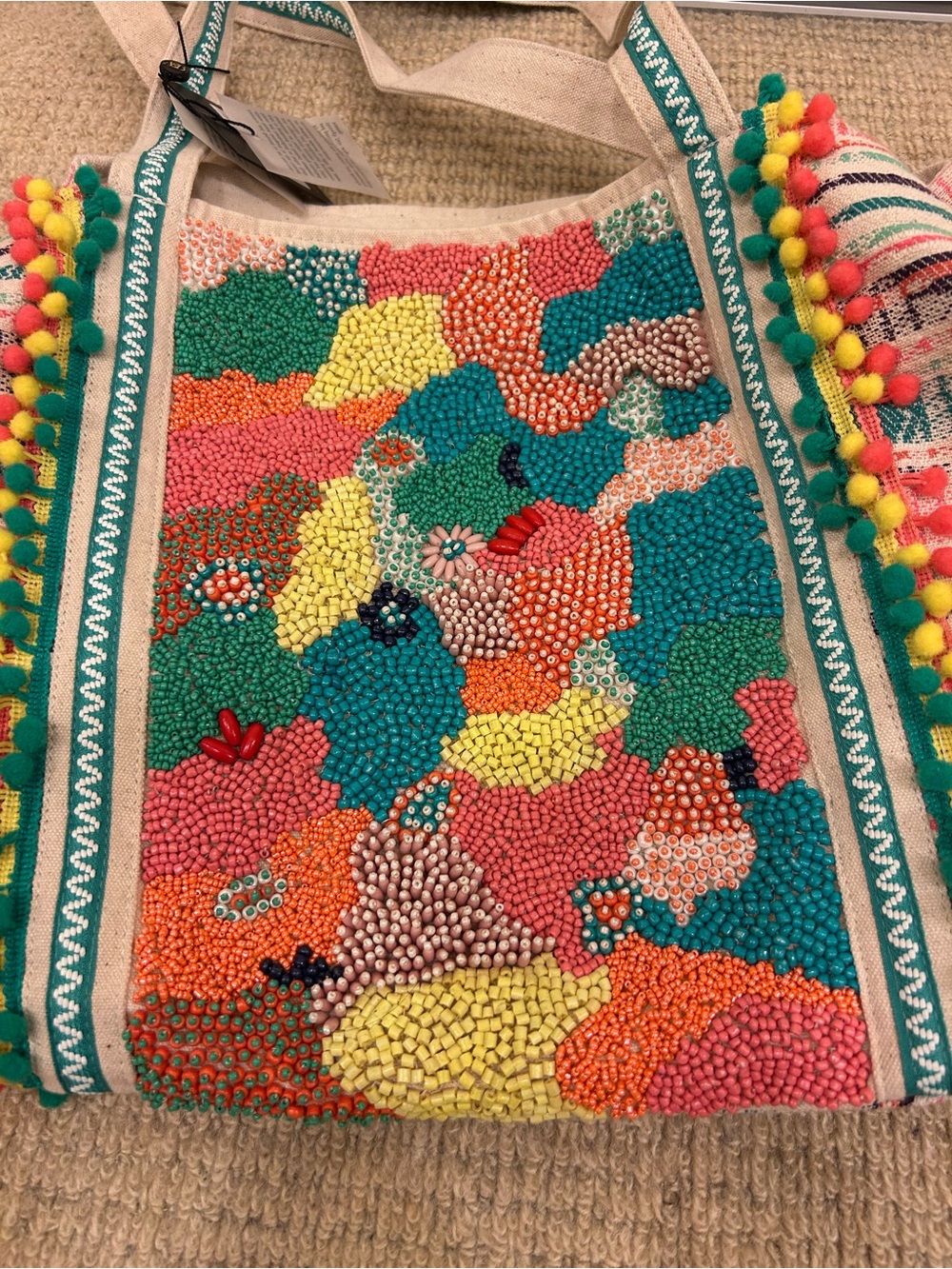 America beyond Coral reef Embellished Multi-colored Hand Beaded Tote handbag bag